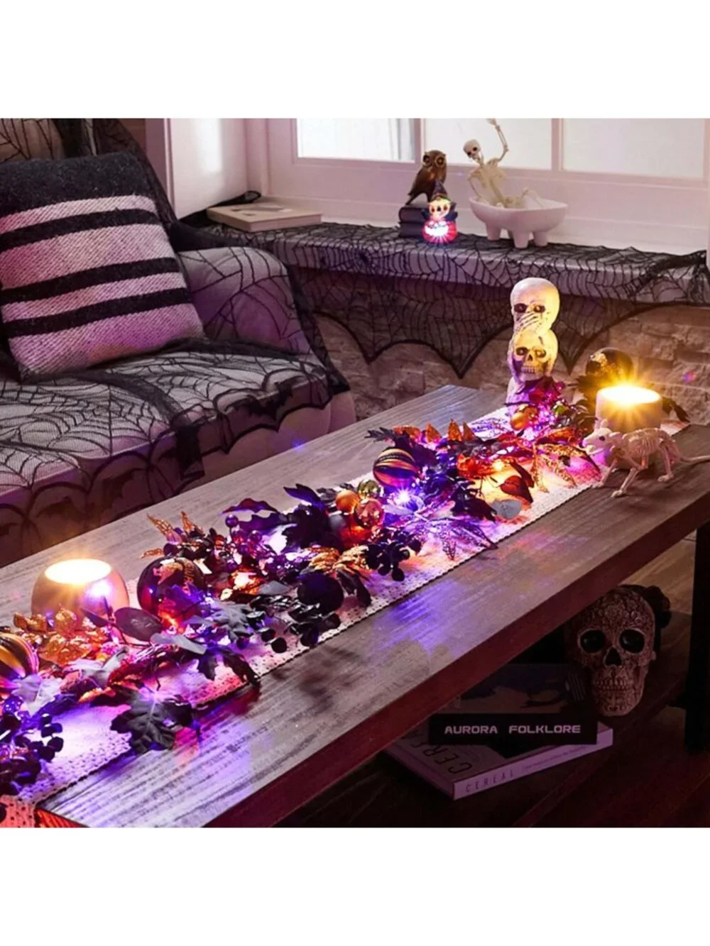 6ft Pre-Lit Halloween Garland with Jack-o'-Lanterns & Ball Decor for Mantel